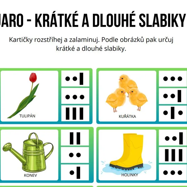 Jaro - krátké a dlouhé slabiky pro MŠ 1