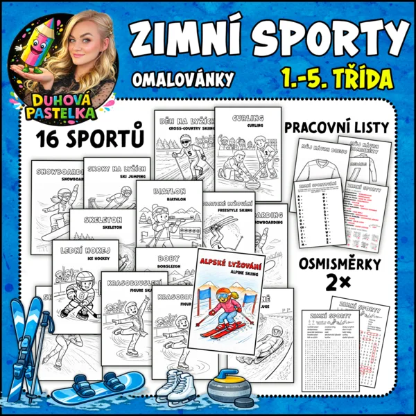 ZIMNÍ SPORTY - omalovánky, osmisměrky, prac. listy 1