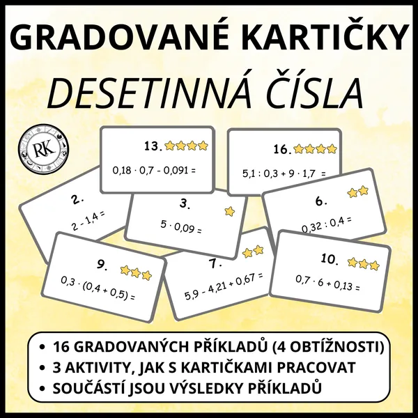 Desetinná čísla - Gradované kartičky 1