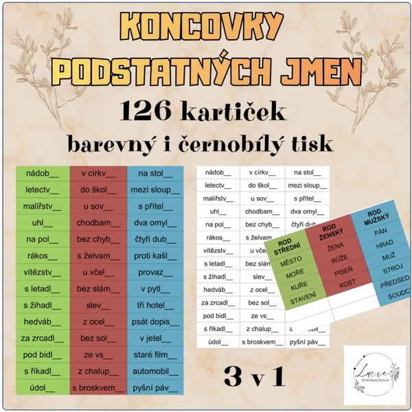 KONCOVKY podstatných jmen 3 v 1 1