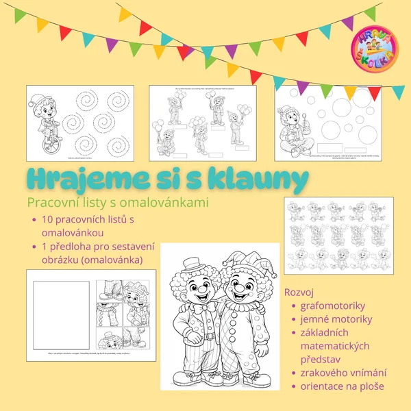 Hrajeme si s klauny - pracovní listy s omalovánkami 1