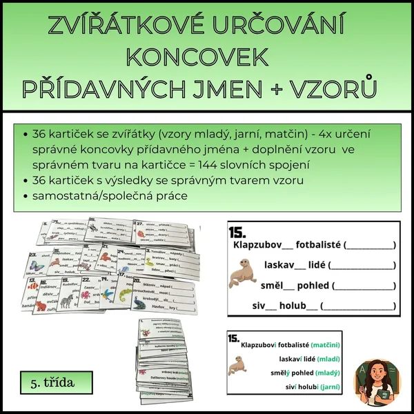Zvířátkové určování koncovek přídavných jmen + vzorů 1