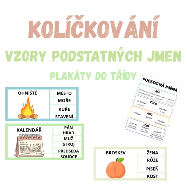 VZORY PODSTATNÝCH JMEN - kolíčkování, plakáty do třídy 1