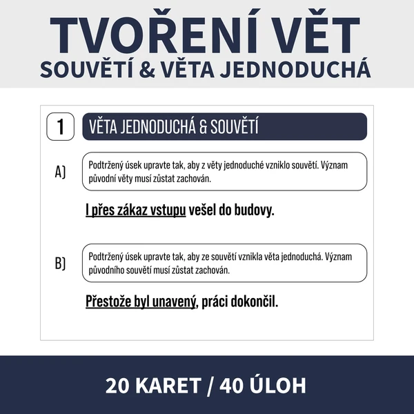VĚTA JEDNODUCHÁ A SOUVĚTÍ (tvoření vět, přijímačková úloha) 1