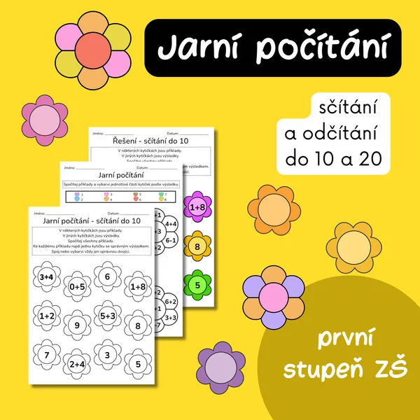 Sčítání a odčítání do 20 hravě – jarní pracovní listy pro 1. a 2. třídu 1