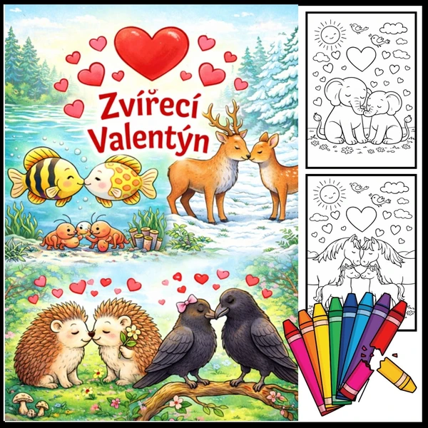 VALENTÝNSKÉ ZVÍŘECÍ OMALOVÁNKY + PSANÍ 1