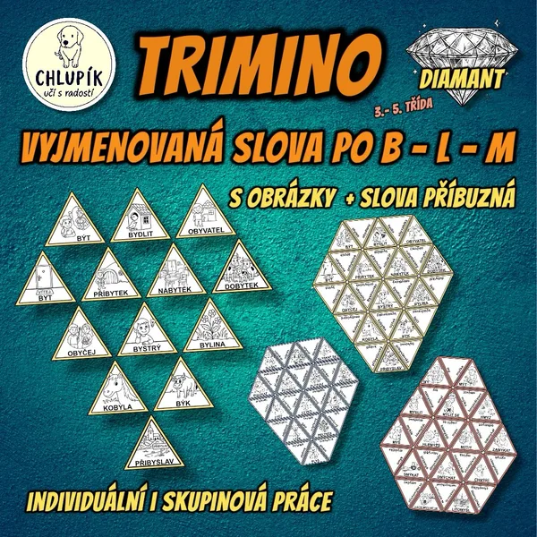 TRIMINO S OBRÁZKY - vyjmenovaná a příbuzná slova po B L M 1