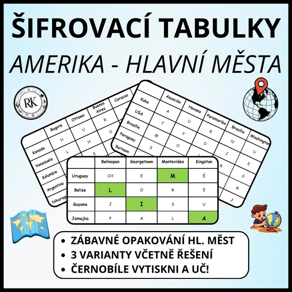 Hlavní města států Ameriky - Šifry 1