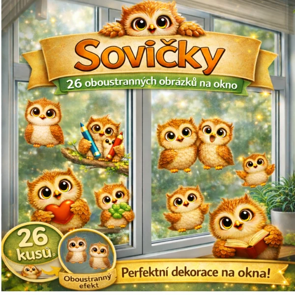 VÝZDOBA DO OKEN OBOUSTRANNÁ - SOVIČKY vel. A3, A4 nebo A5 1
