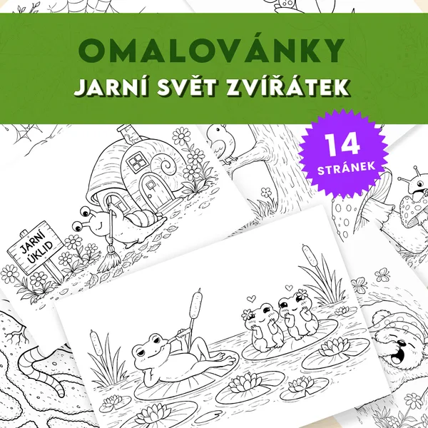 Jarní svět zvířátek - sada 14 omalovánek 1