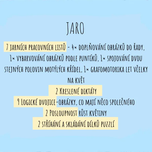 JARO-Pracovní listy, kreslené diktáty, puzzle, logické dvojice, posloupnost 1