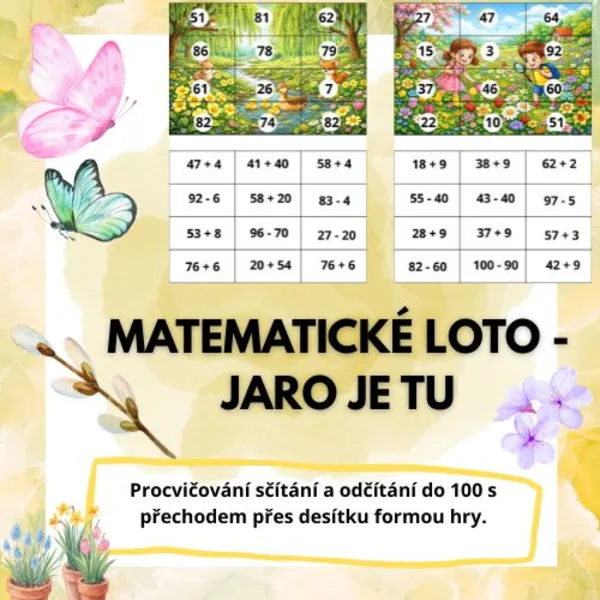 Sčítání a odčítání do 100 s přechodem - jarní loto 1