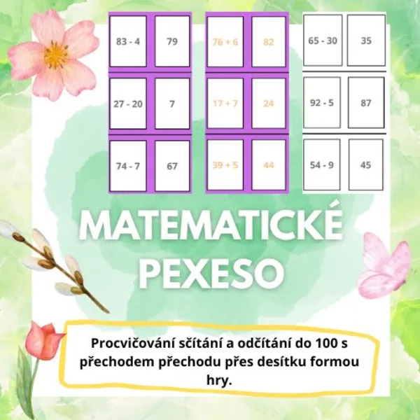 Sčítání a odčítání do 100 - pexeso 1
