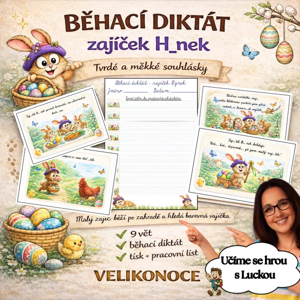 Velikonoce - BĚHACÍ DIKTÁT - tvrdé a měkké souhlásky - psací písmo 1
