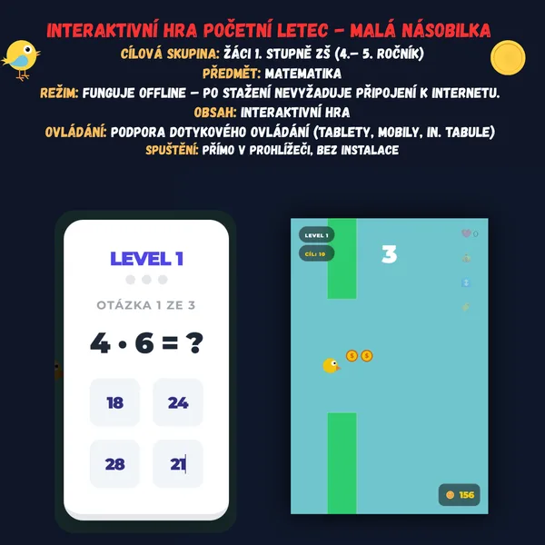 Interaktivní hra Početní letec - Malá násobilka 1