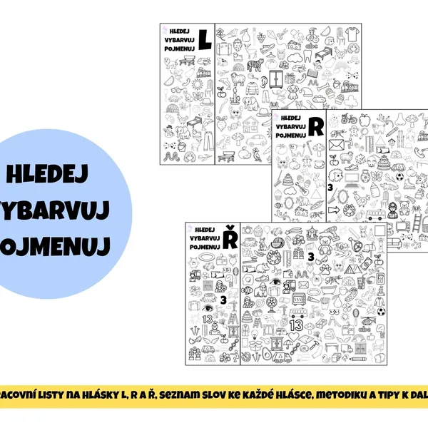 Hledej, vybarvuj, pojmenuj - hlásky L, R, Ř 1