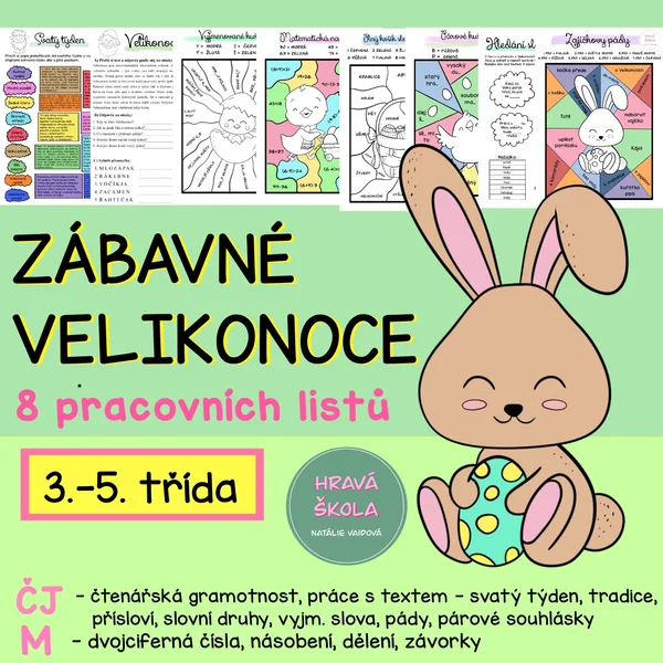 VELIKONOCE, SVATÝ TÝDEN - 8 PL - ČJ + M - 3.-5. TŘÍDA + řešení 1