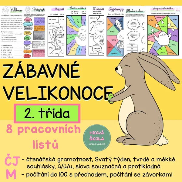 VELIKONOCE, SVATÝ TÝDEN - 8 PL - ČJ + M - 2. TŘÍDA + řešení 1