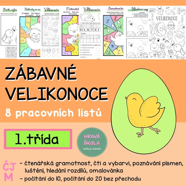 VELIKONOCE - 8 PL - ČJ + M - 1. TŘÍDA + řešení 1
