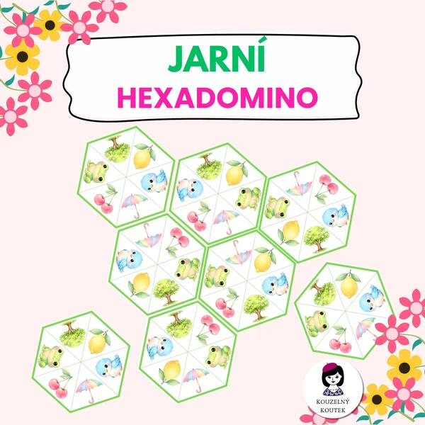 Jarní hexadomino | Jarní hexagon skládačka | Puzzle | Jaro | Velikonoce 1