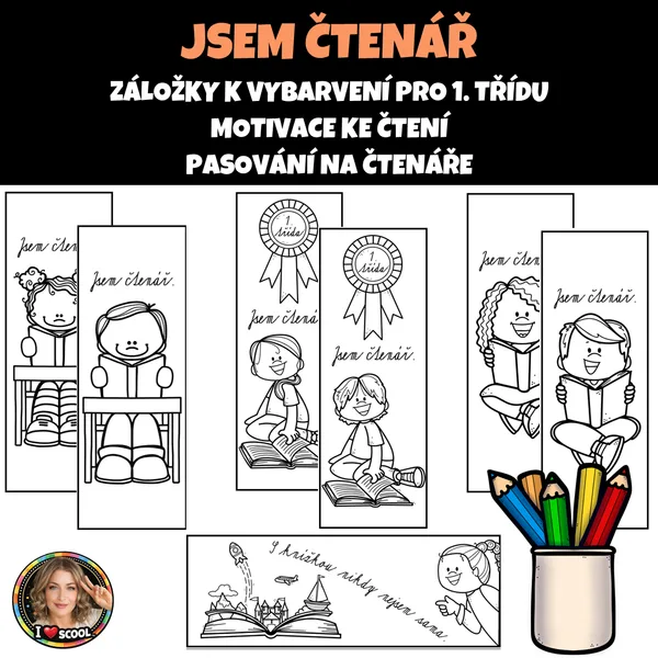Jsem čtenář: záložka - omalovánka 1