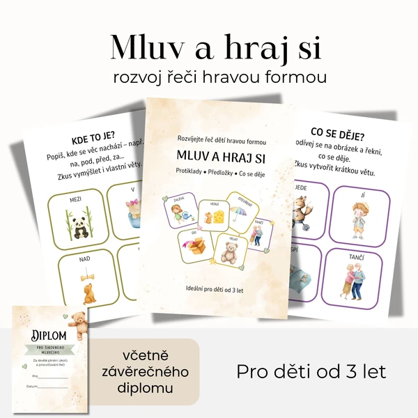 Mluv a hraj si – kartičky pro rozvoj řeči (protiklady, předložky, činnosti) 1