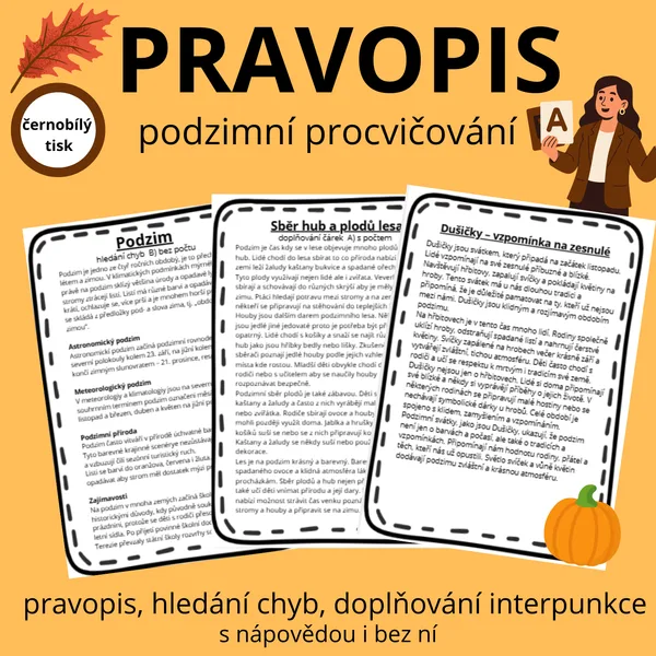 Podzimní pravopis - hledání chyb a doplňování čárek 1