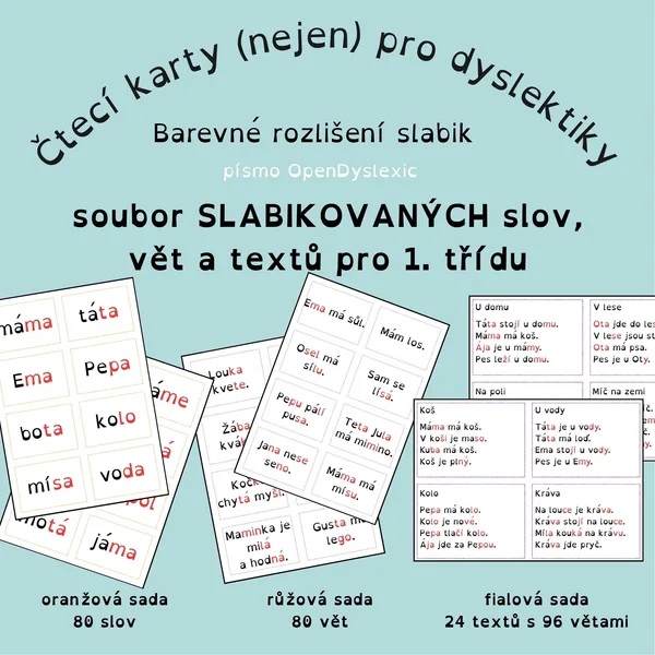 soubor SLABIKOVANÝCH slov, vět a textů pro 1. třídu, 2+1 zdarma 1