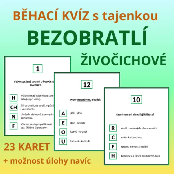 BĚHACÍ KVÍZ s tajenkou – BEZOBRATLÍ ŽIVOČICHOVÉ 1