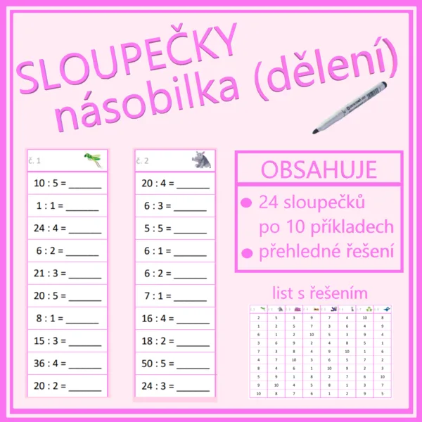 Sloupečky - násobilka - dělení (násobilkové dělení, dělilka) 1