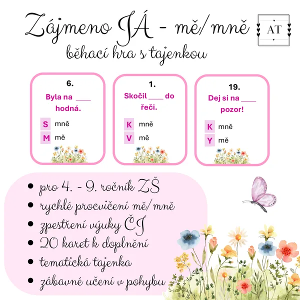 Zájmeno JÁ - mě/mně - běhací hra s tajenkou 1