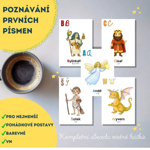 Poznávání prvních písmen - pohádkové postavy 1