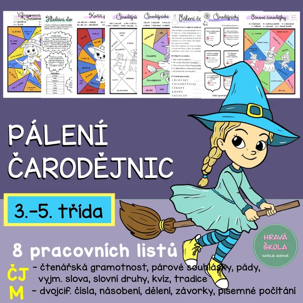 PÁLENÍ ČARODĚJNIC - 8 PL - ČJ, M- 3.-5. TŘÍDA + řešení 1