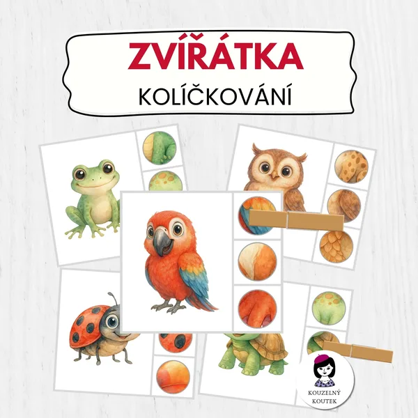 Kolíčkové kartičky se zvířátky | poznávání detailů | kolíčkování | zvířátka 1