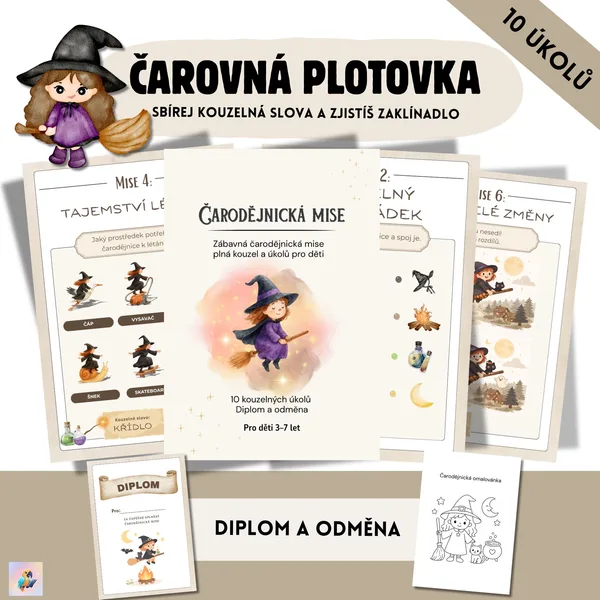 Čarodějnická mise pro děti (3–7 let) – stezka s úkoly + diplom 1