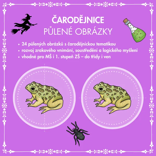 Čarodějnice - půlené obrázky (24 kruhových kartiček) 1