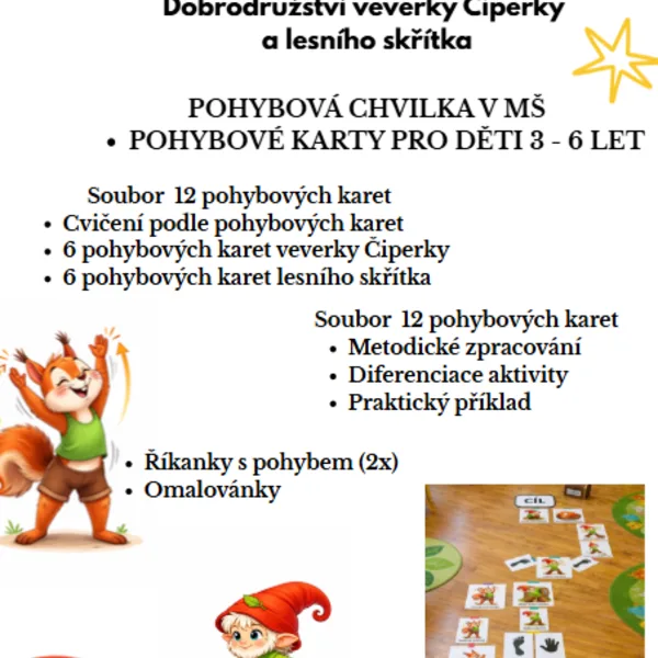 Pohybové karty veverky Čiperky a lesního skřítka - MŠ. 1