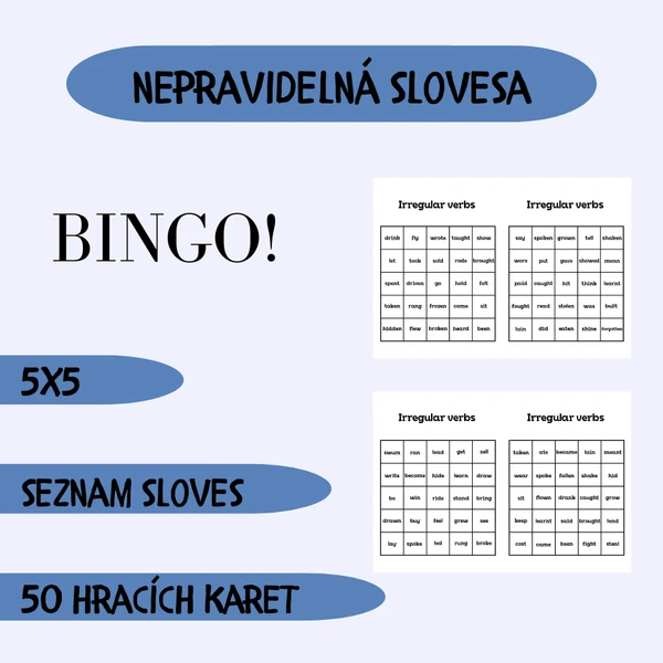 Bingo nepravidelná slovesa 5x5 1
