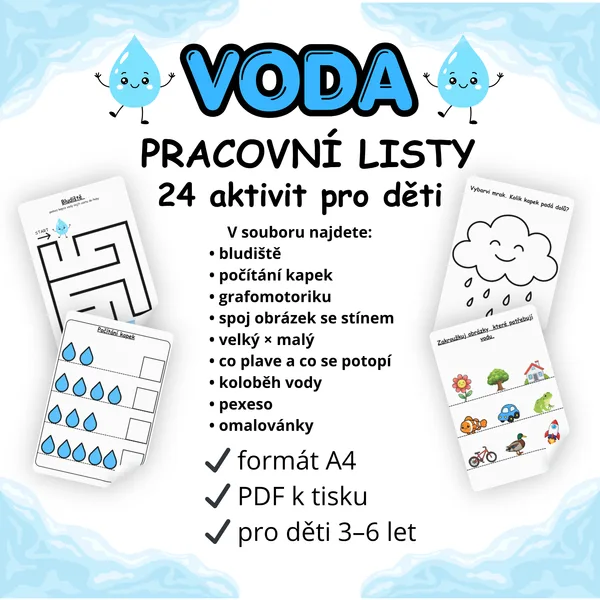 Voda – pracovní listy pro děti (24 aktivit) 1