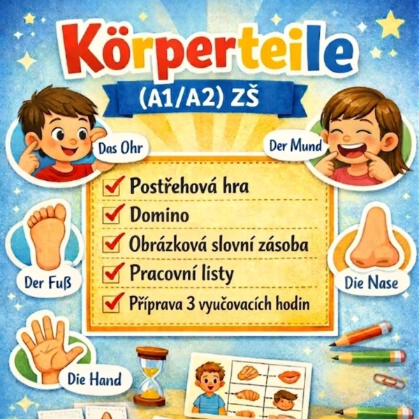 Körperteile (A1/A2) kompletní výukový balíček (Postřehovka, domino, prac.listy) 1