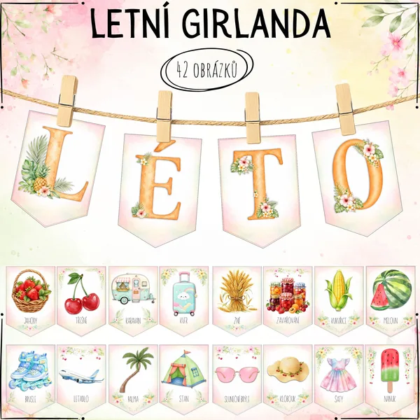 Letní girlanda – výzdoba pro děti ☀️🍉 1