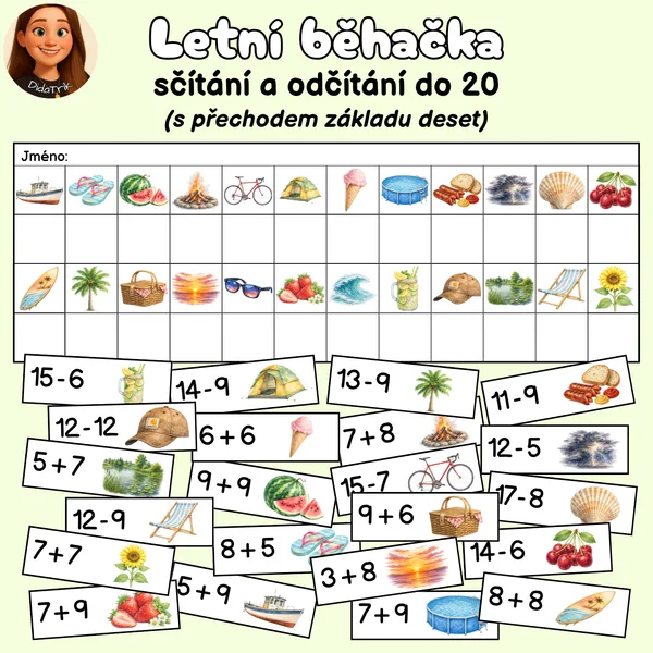 Letní běhačka - sčítání a odčítání do 20 (s přechodem základu deset) 1