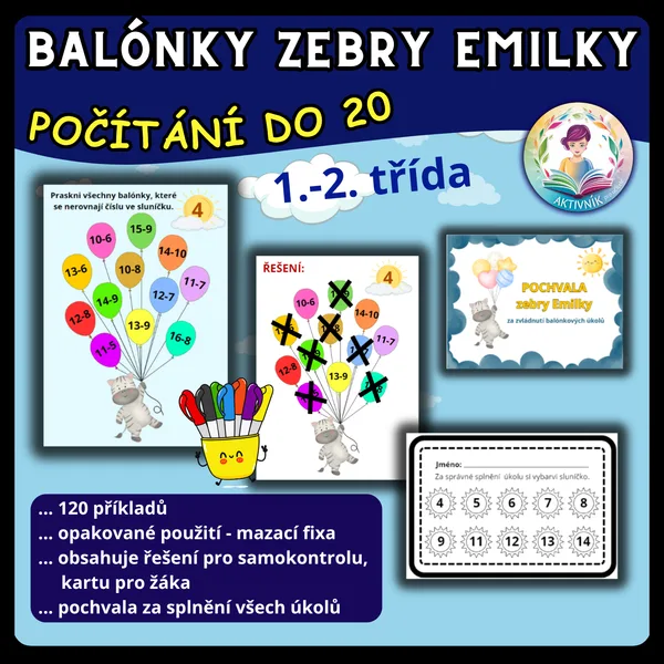 BALÓNKY ZEBRY EMILKY-počítání do 20 1