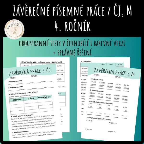 Závěrečné písemné práce z ČJ, M - 4. ročník 1