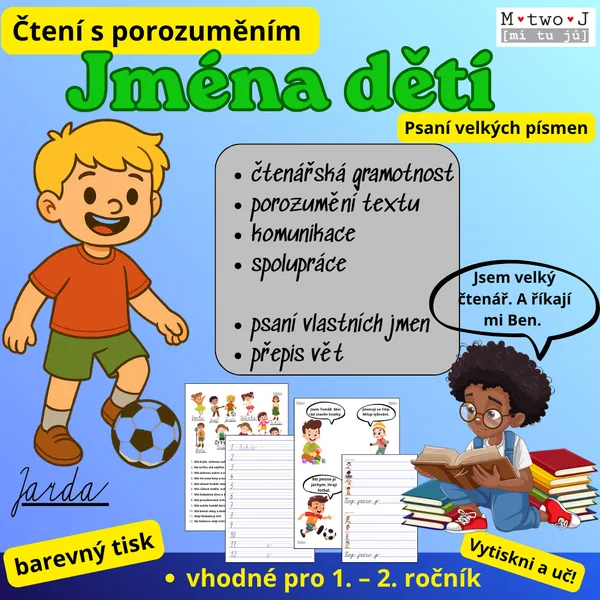 Jména dětí - psaní velkých písmen - čtení s porozuměním  1