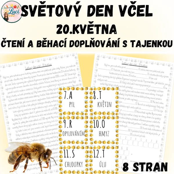 Světový den včel 20.5. - čtení a běhací doplňování s tajenkou 1