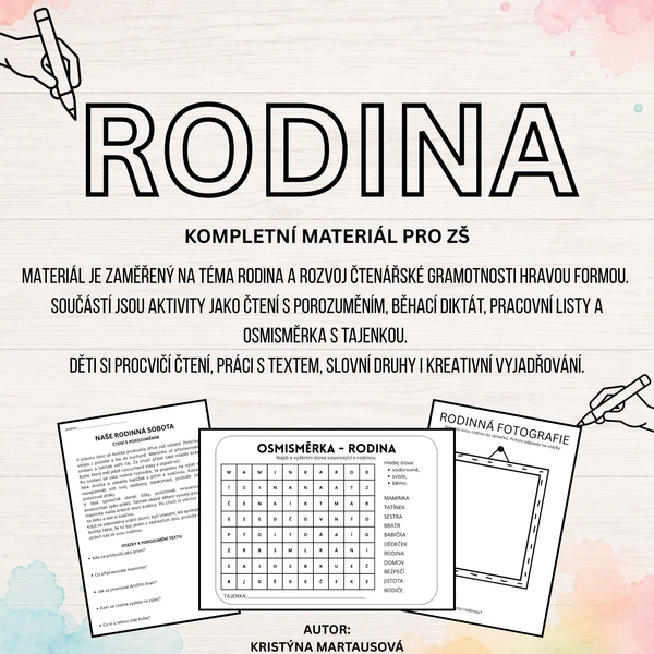 RODINA – čtení s porozuměním, běhací diktát a pracovní listy pro ZŠ ✏️ 1