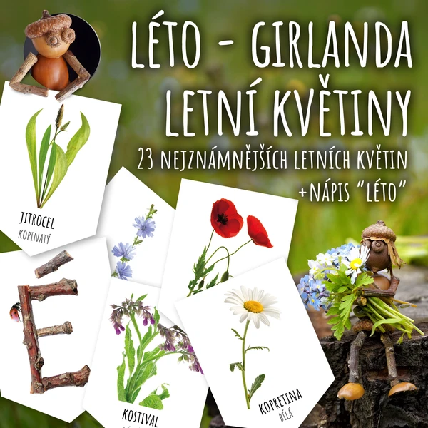 Letní květiny - Girlanda s nápisem LÉTO 1
