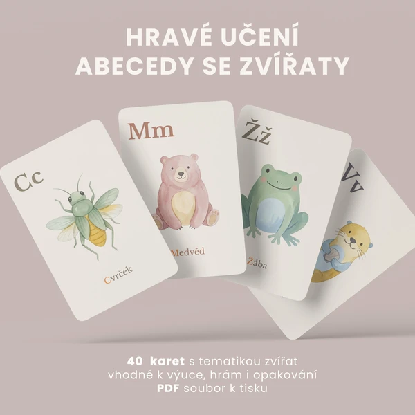 Zvířecí abeceda – ilustrované kartičky k tisku 1