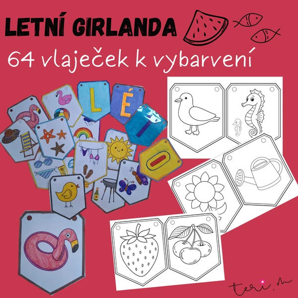 LETNÍ GIRLANDA k vybarvení 1